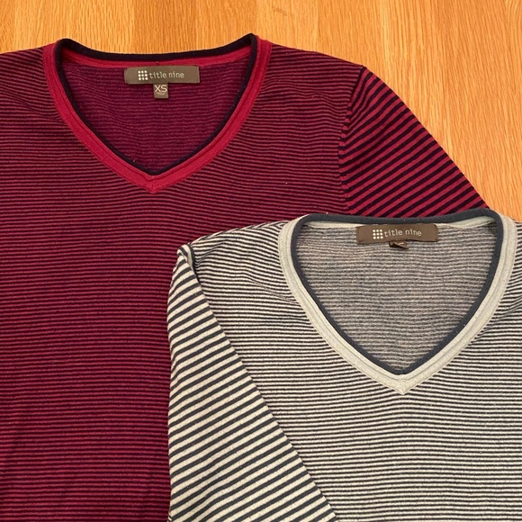 Title Nine Two V Neck Striped Tops / 1 Maroon / 2 Blue / Womens Size XS - Picture 2 of 16